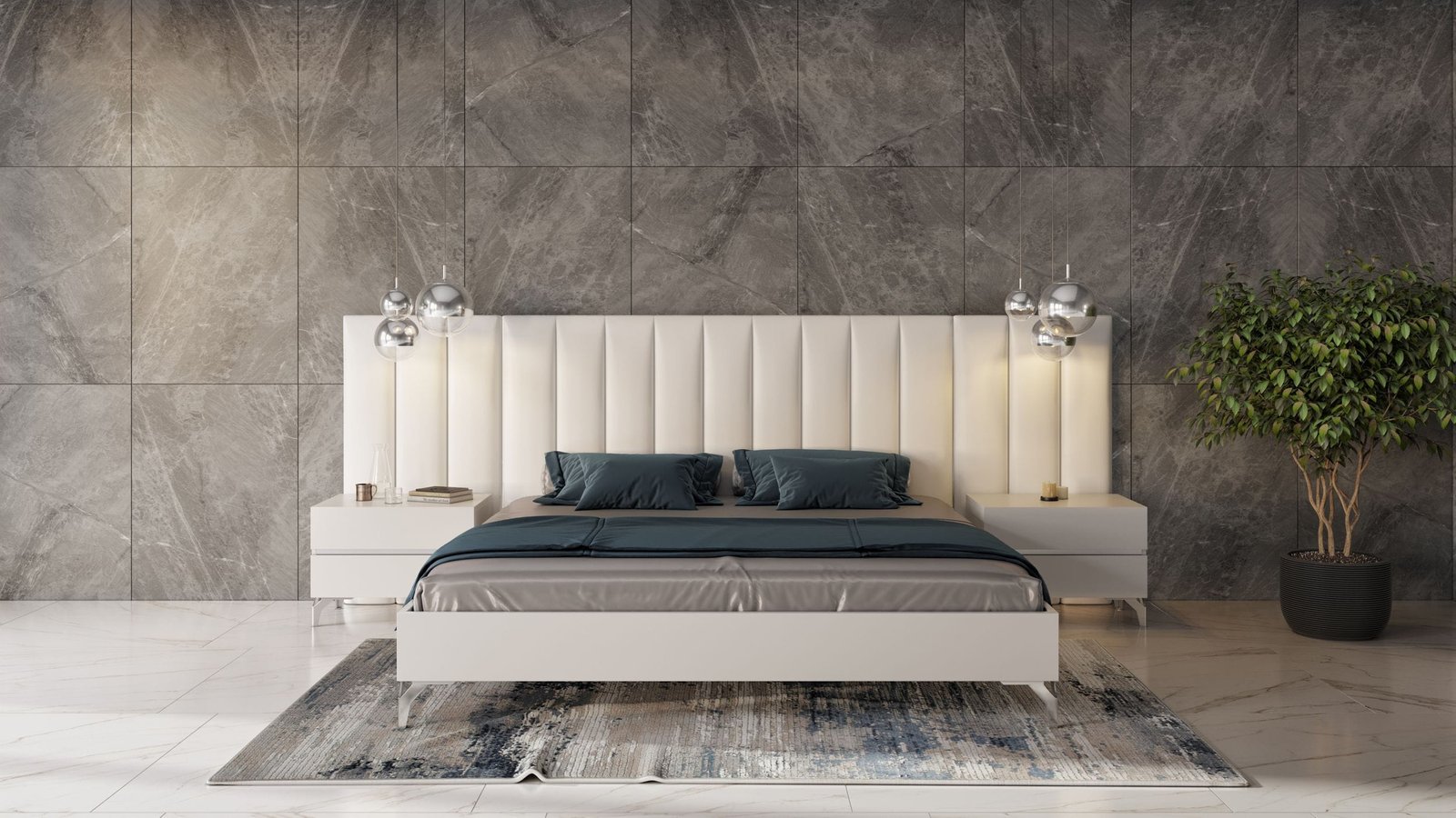 Nova Domus Angela - Eastern King Italian Modern White Eco Leather Bed w/ Nightstands and Wings - Image 3
