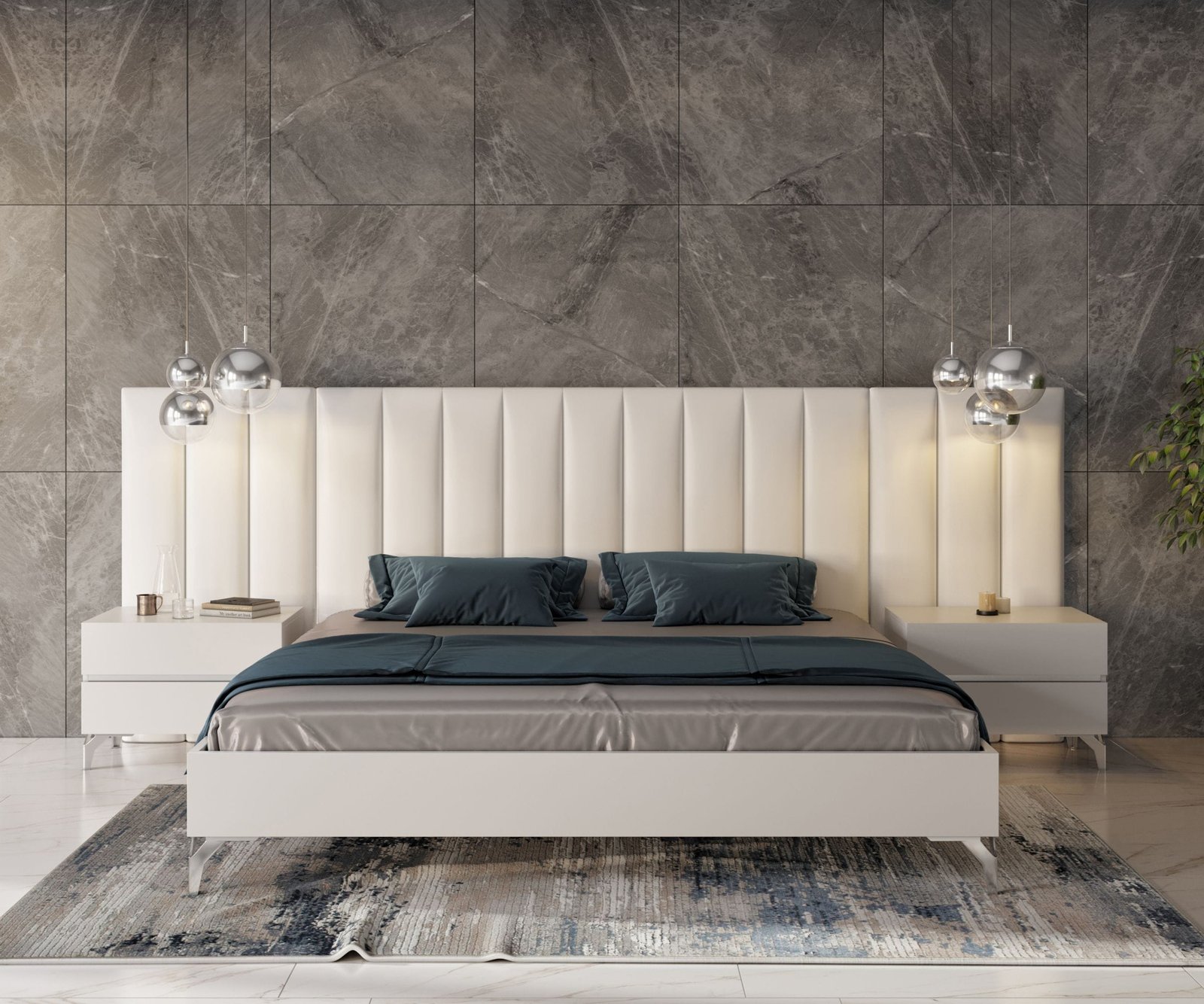Nova Domus Angela - Eastern King Italian Modern White Eco Leather Bed w/ Nightstands and Wings - Image 5