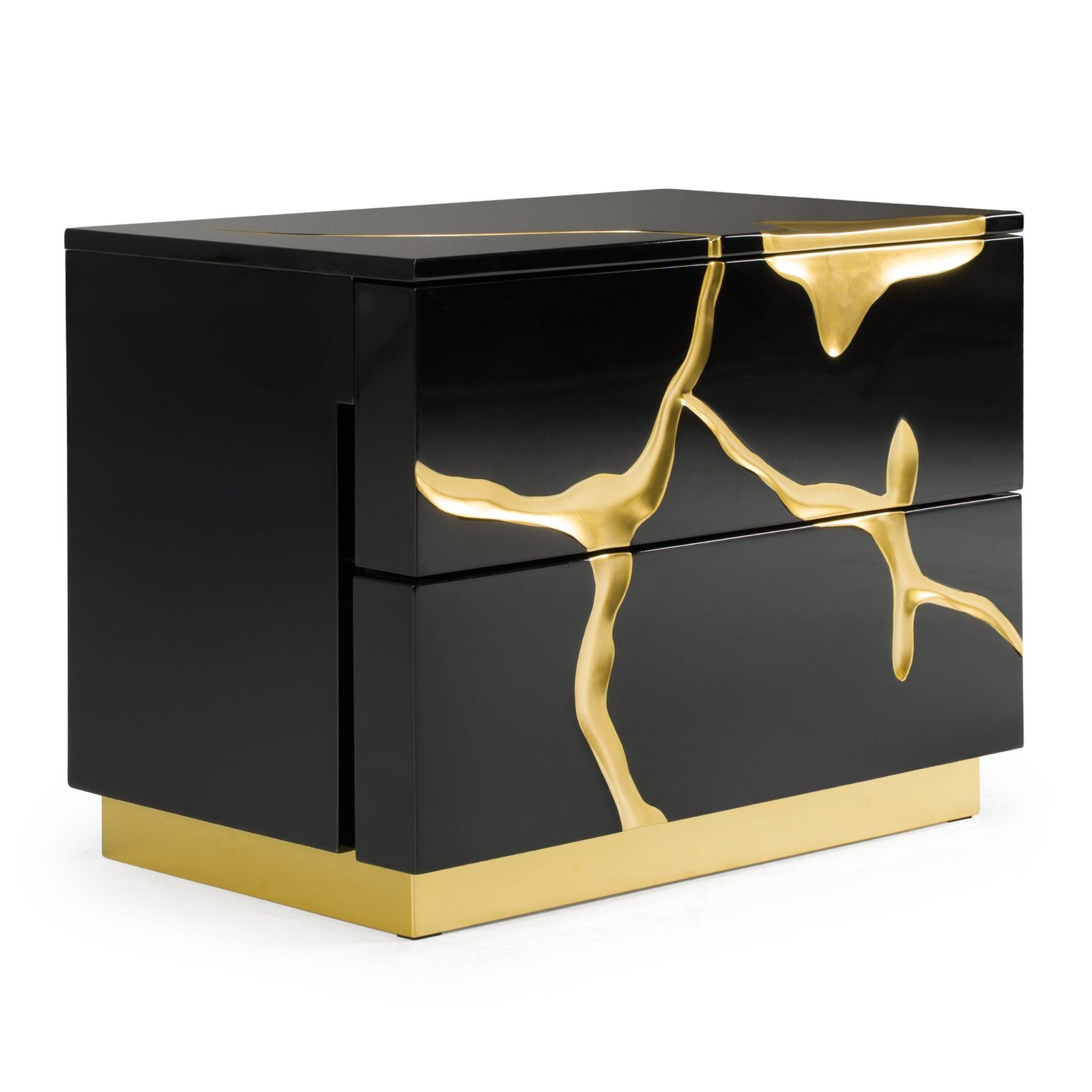Modrest Aspen - Modern Wide Black and Gold Nightstand - Image 2