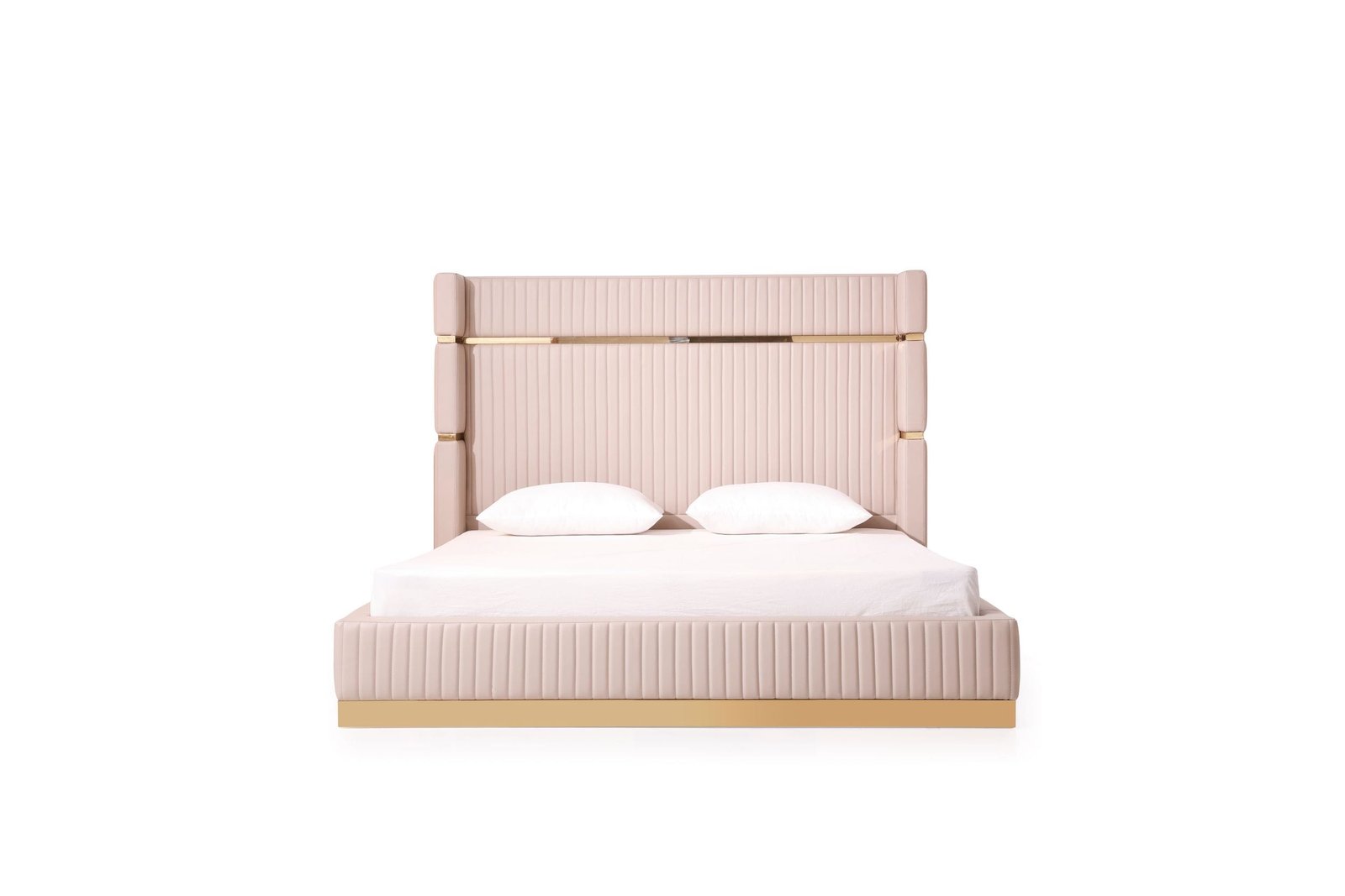 Modrest Sterling - Eastern King Modern Beige + Rose Gold Bed + Nightstands
