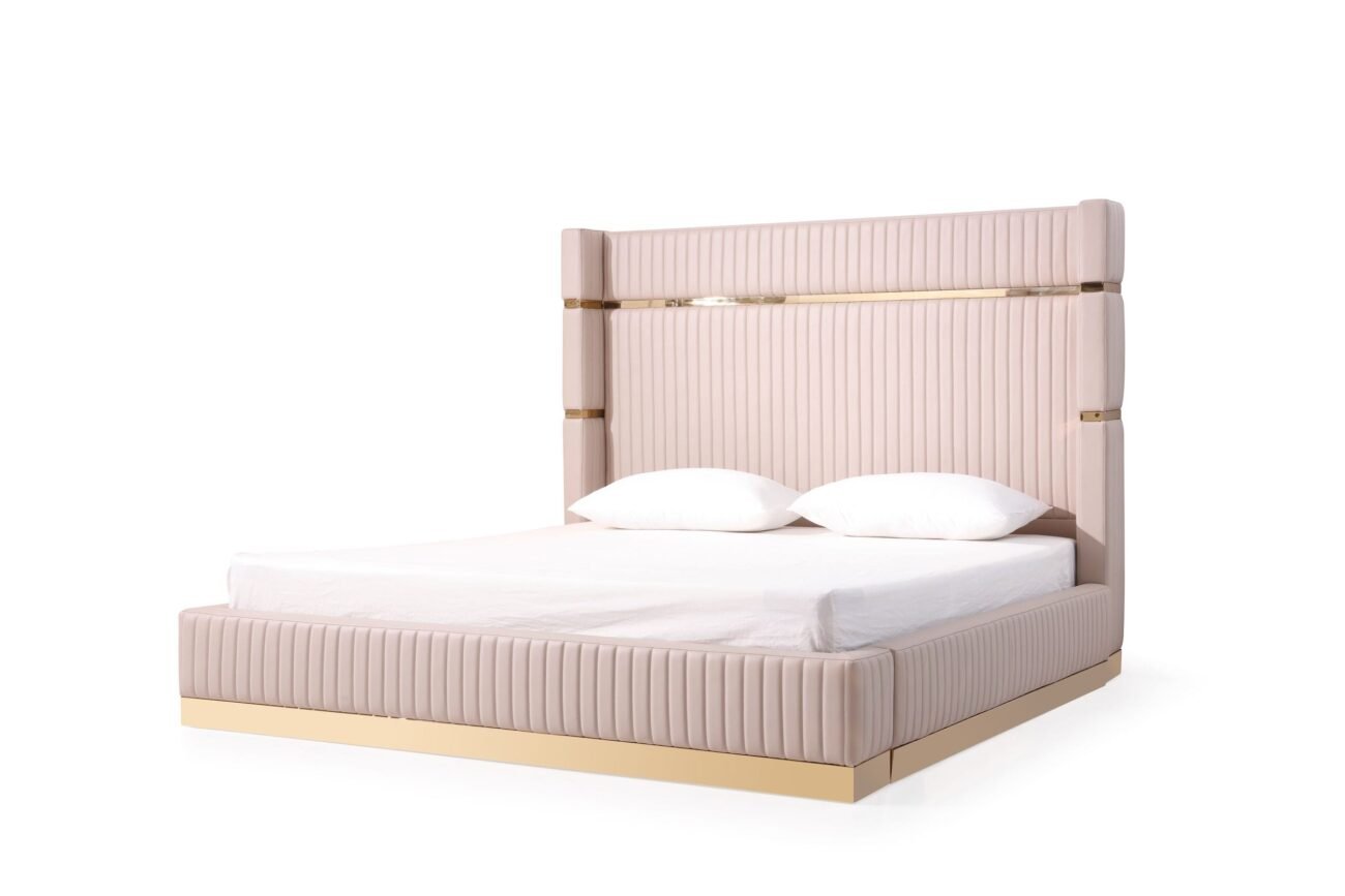 Modrest Sterling - Queen Modern Beige + Gold Bed + Nightstands - Image 2