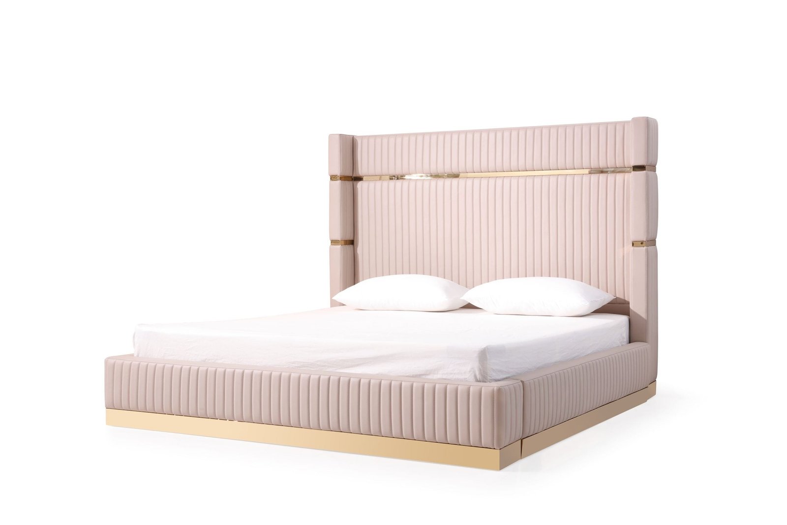 Modrest Sterling - Eastern King Modern Beige + Rose Gold Bed + Nightstands - Image 2