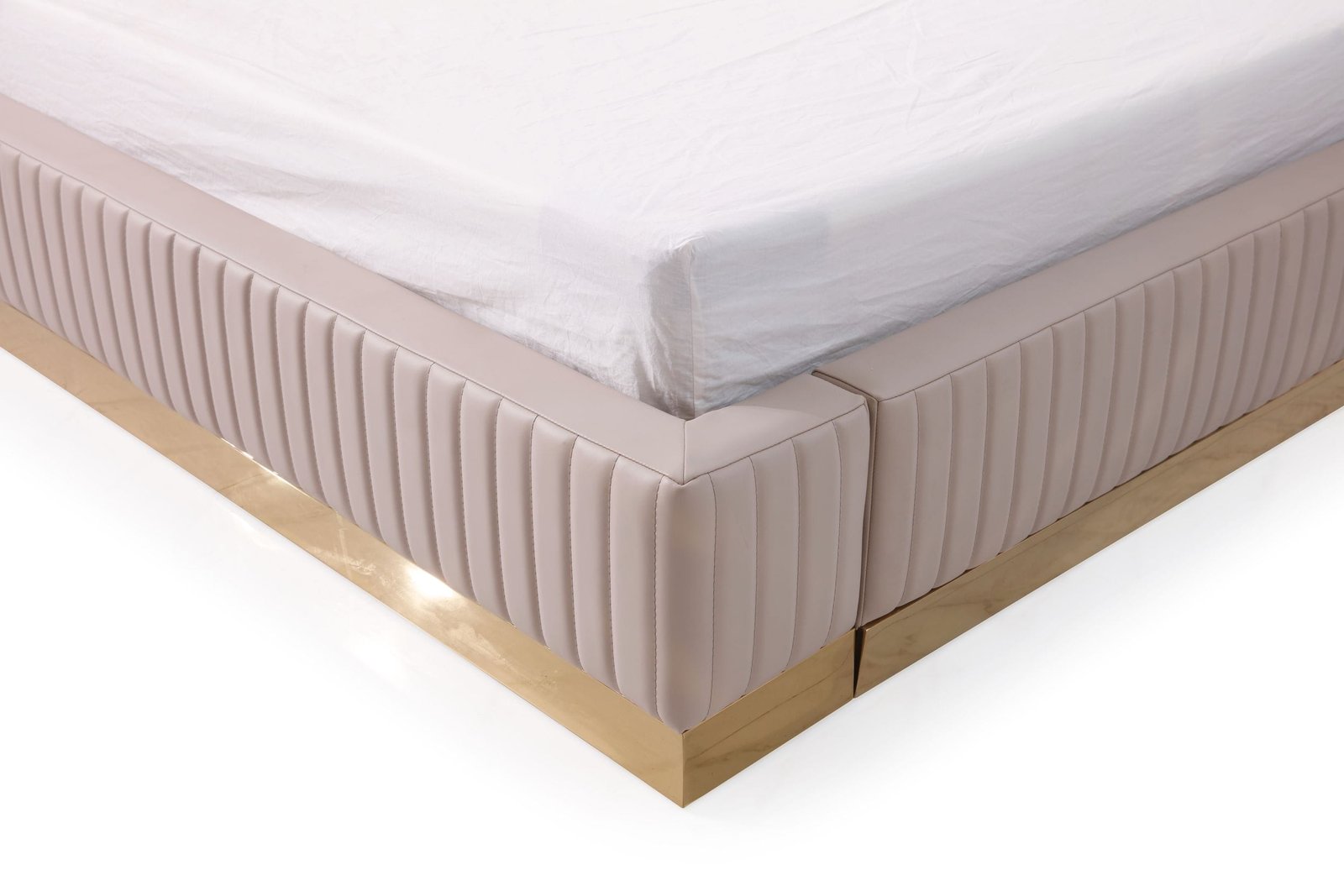 Modrest Sterling - Eastern King Modern Beige + Rose Gold Bed + Nightstands - Image 3