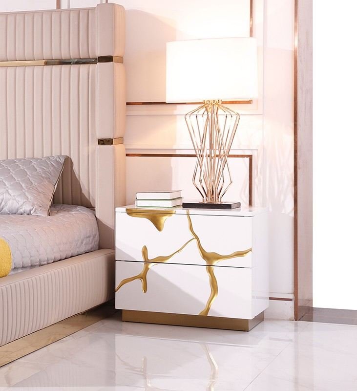 Modrest Sterling - Eastern King Modern Beige + Rose Gold Bed + Nightstands - Image 4