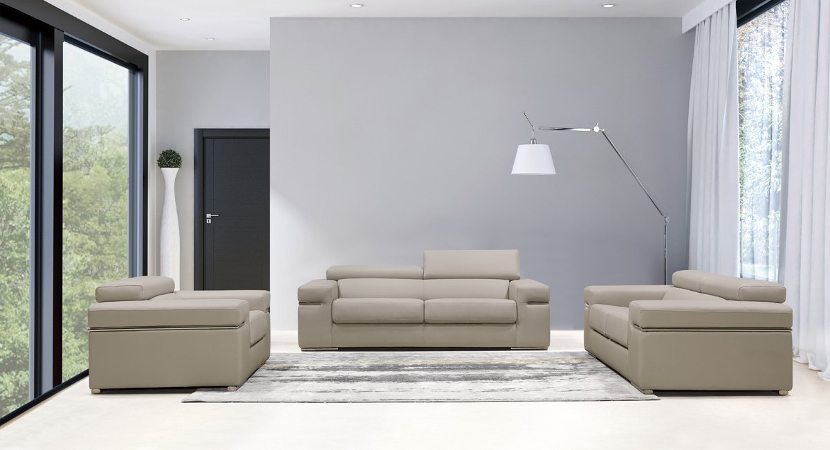 Divani Casa Atlantis Modern Light Grey Bonded Leather Sofa