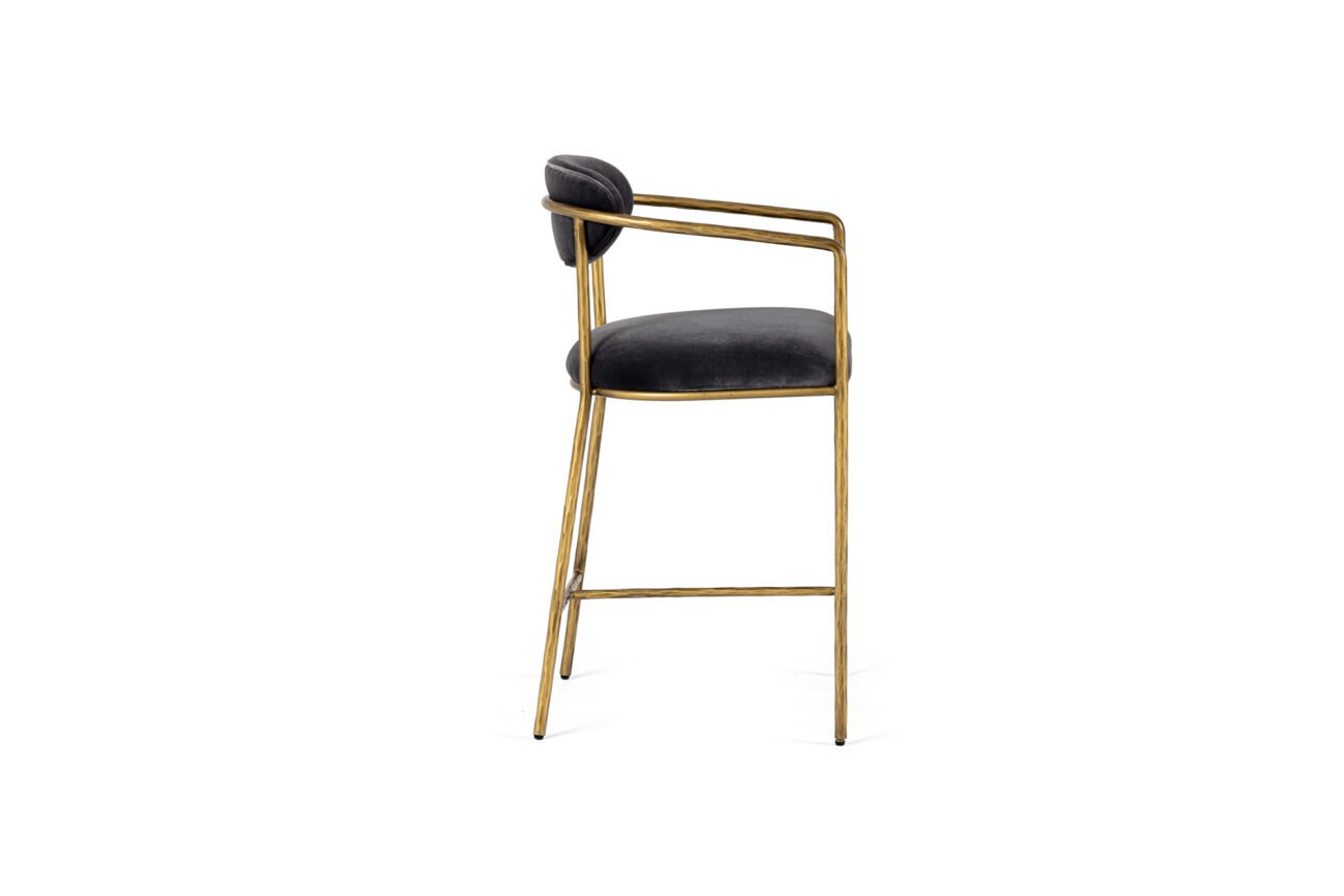 Modrest Baird - Modern Grey Velvet + Brass Counter Chair - Image 2
