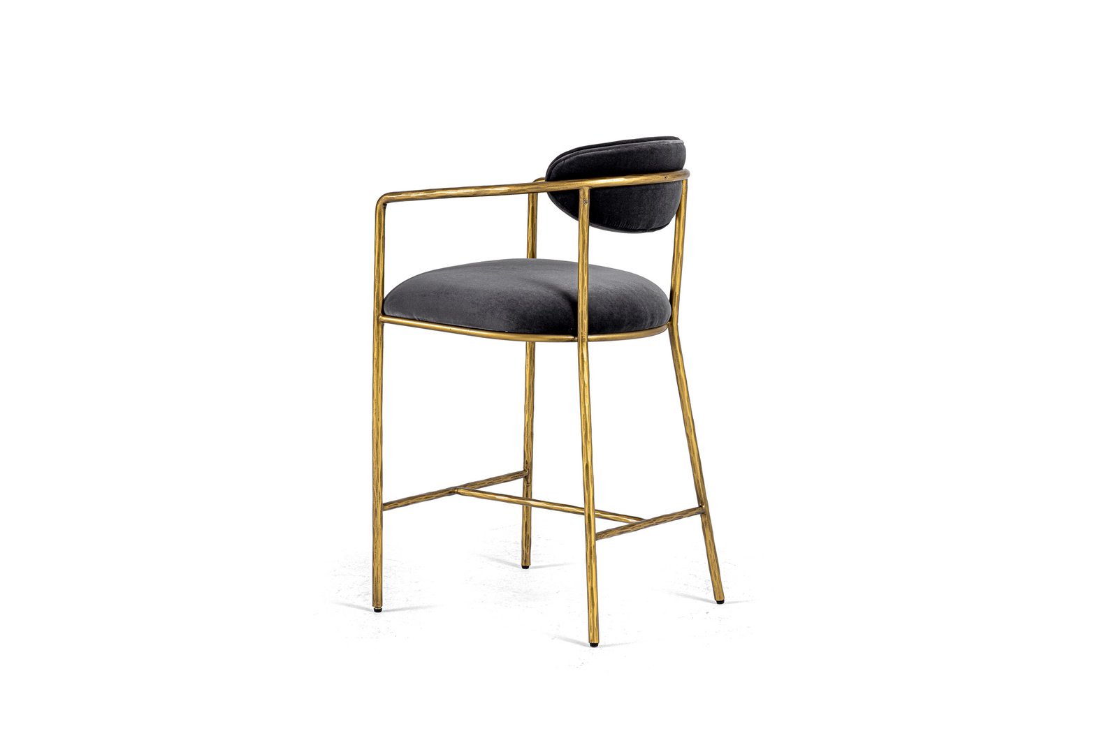 Modrest Baird - Modern Grey Velvet + Brass Counter Chair - Image 3