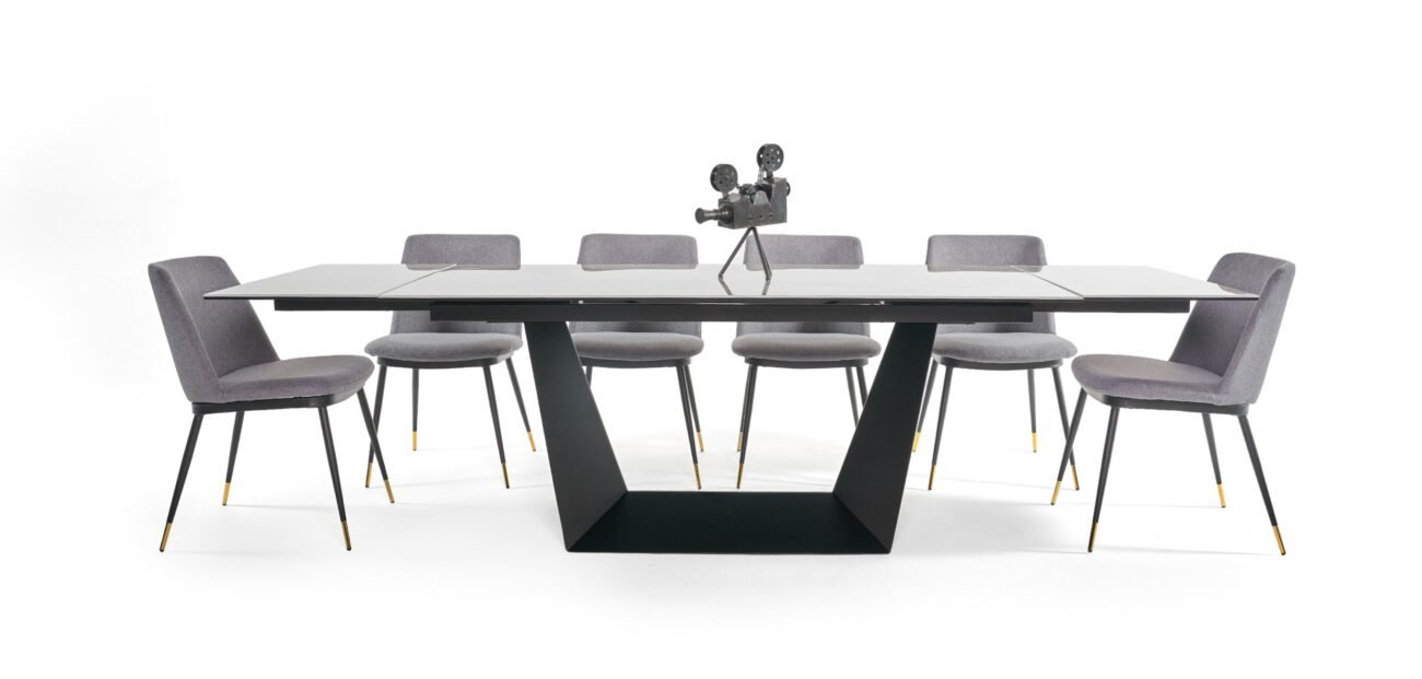 Modrest Baldwin - Modern Grey Ceramic & Black Metal Extendable Dining Table - Image 2
