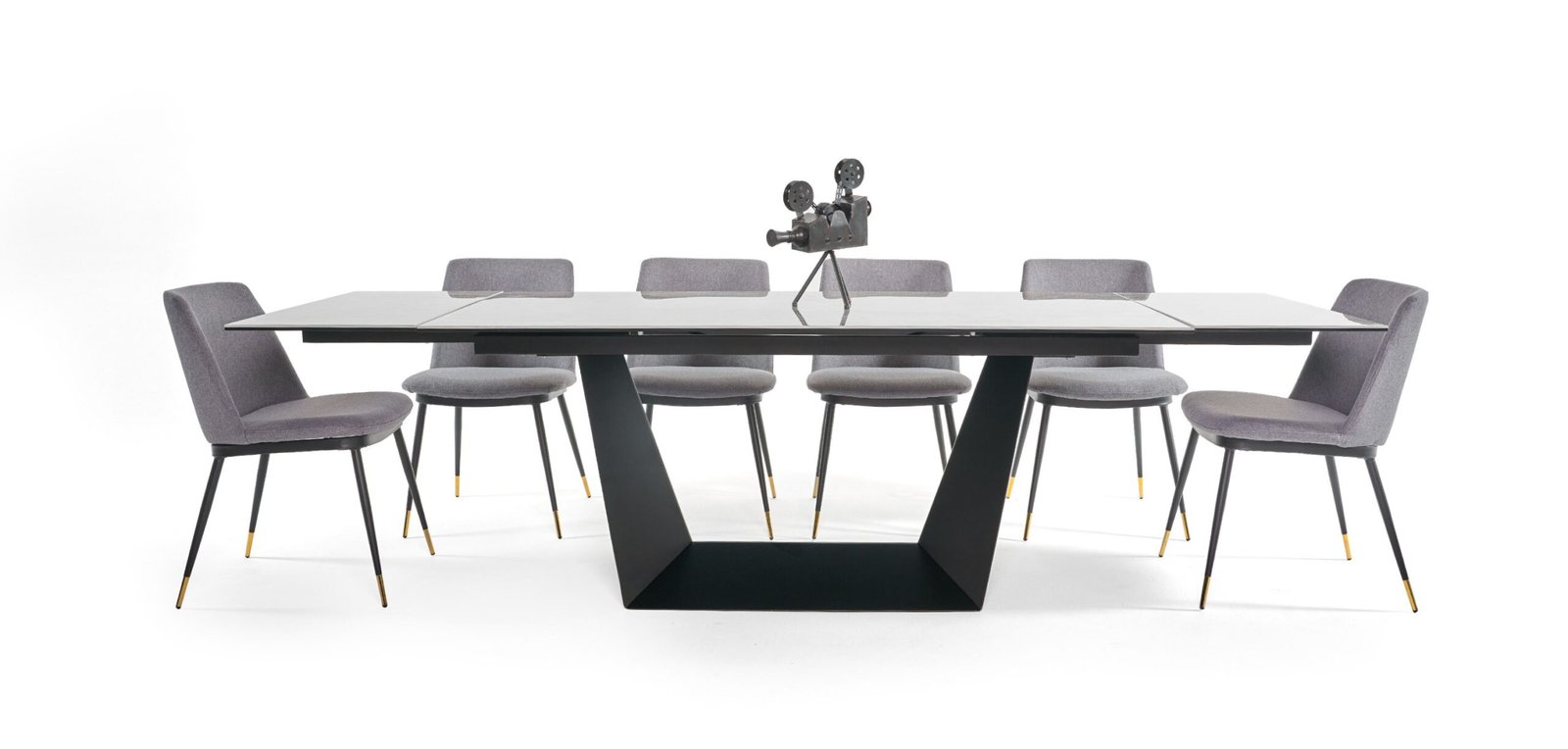 Modrest Baldwin - Modern Grey Ceramic & Black Metal Extendable Dining Table - Image 2
