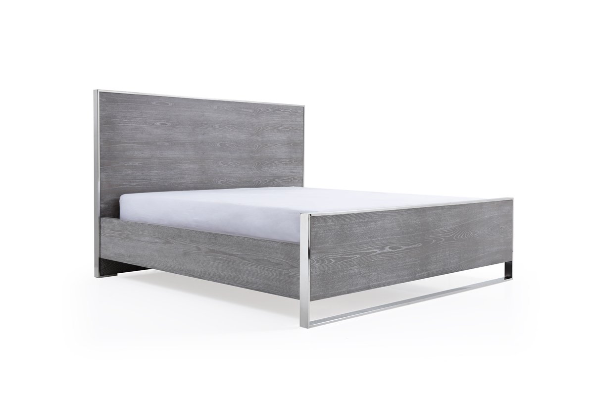 Modrest Charlene Modern Grey Elm & Stainless Steel 4-Piece Bedroom Set - Image 2