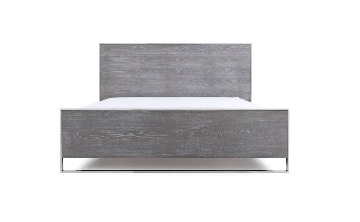 Modrest Charlene Modern Grey Elm & Stainless Steel 4-Piece Bedroom Set - Image 3