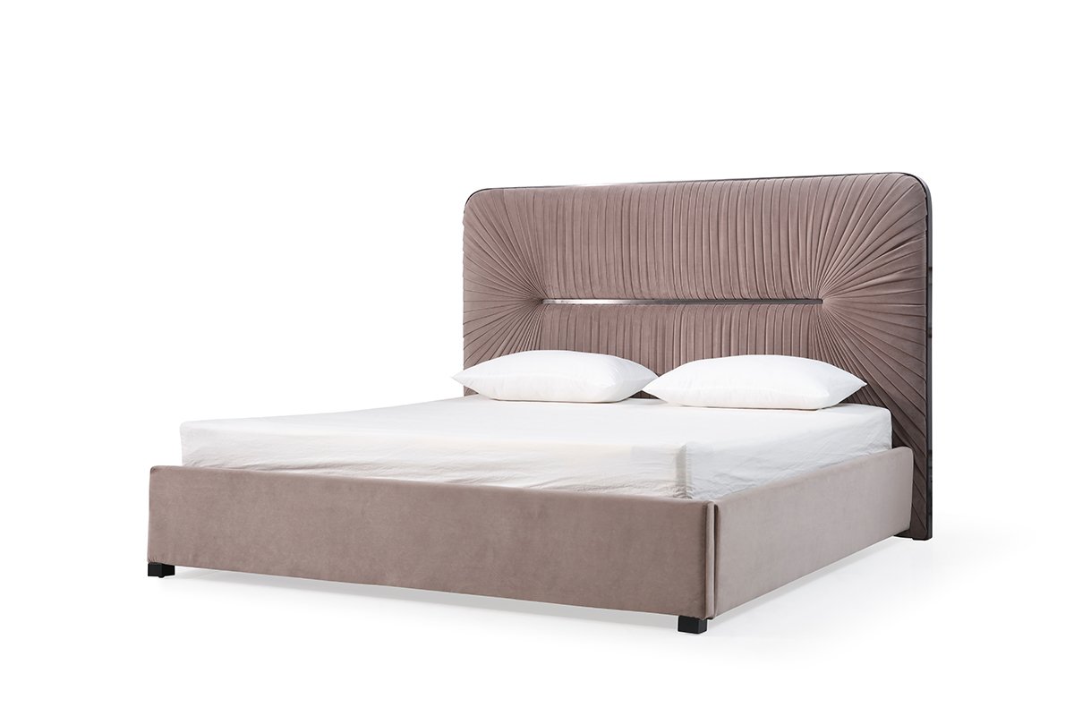 Modrest Duke Modern Grey Velvet & Black Gun Chrome Bedroom Set