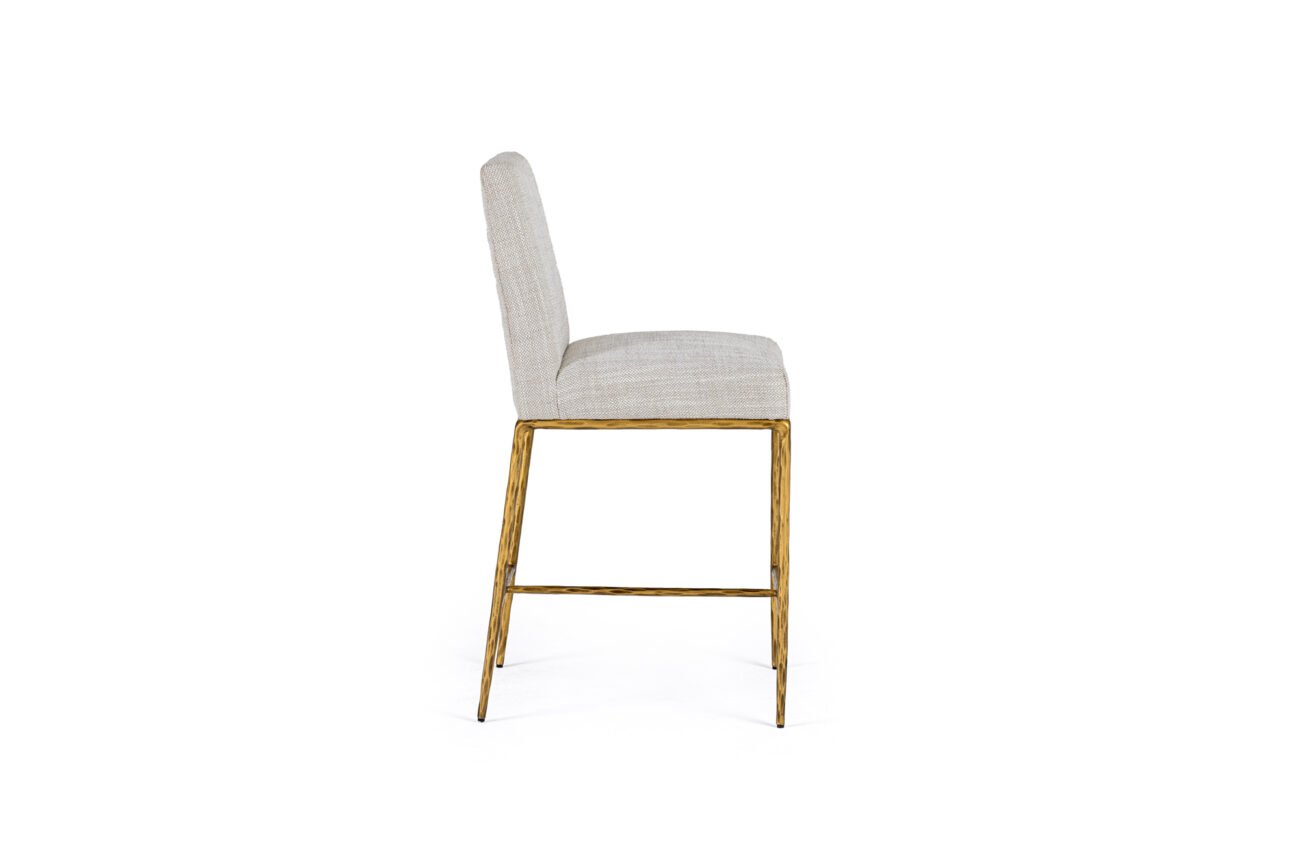 Modrest Beasley - Modern Off-White Linen + Brass Counter Chair - Image 2