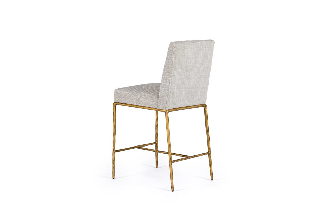 Modrest Beasley - Modern Off-White Linen + Brass Counter Chair - Image 3