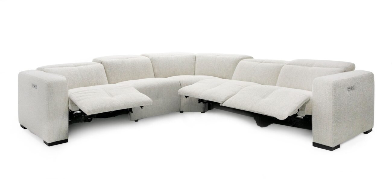 Divani Casa Beck- Contemporary White Fabric Sectional Sofa with 3 Recliners - Image 2