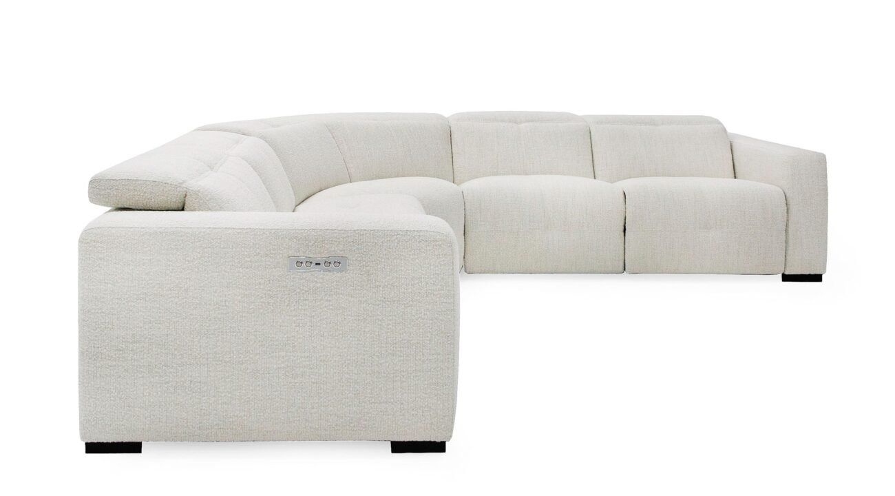 Divani Casa Beck- Contemporary White Fabric Sectional Sofa with 3 Recliners - Image 3