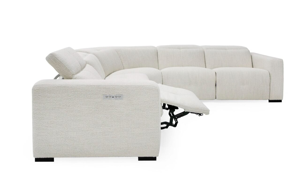 Divani Casa Beck- Contemporary White Fabric Sectional Sofa with 3 Recliners - Image 4