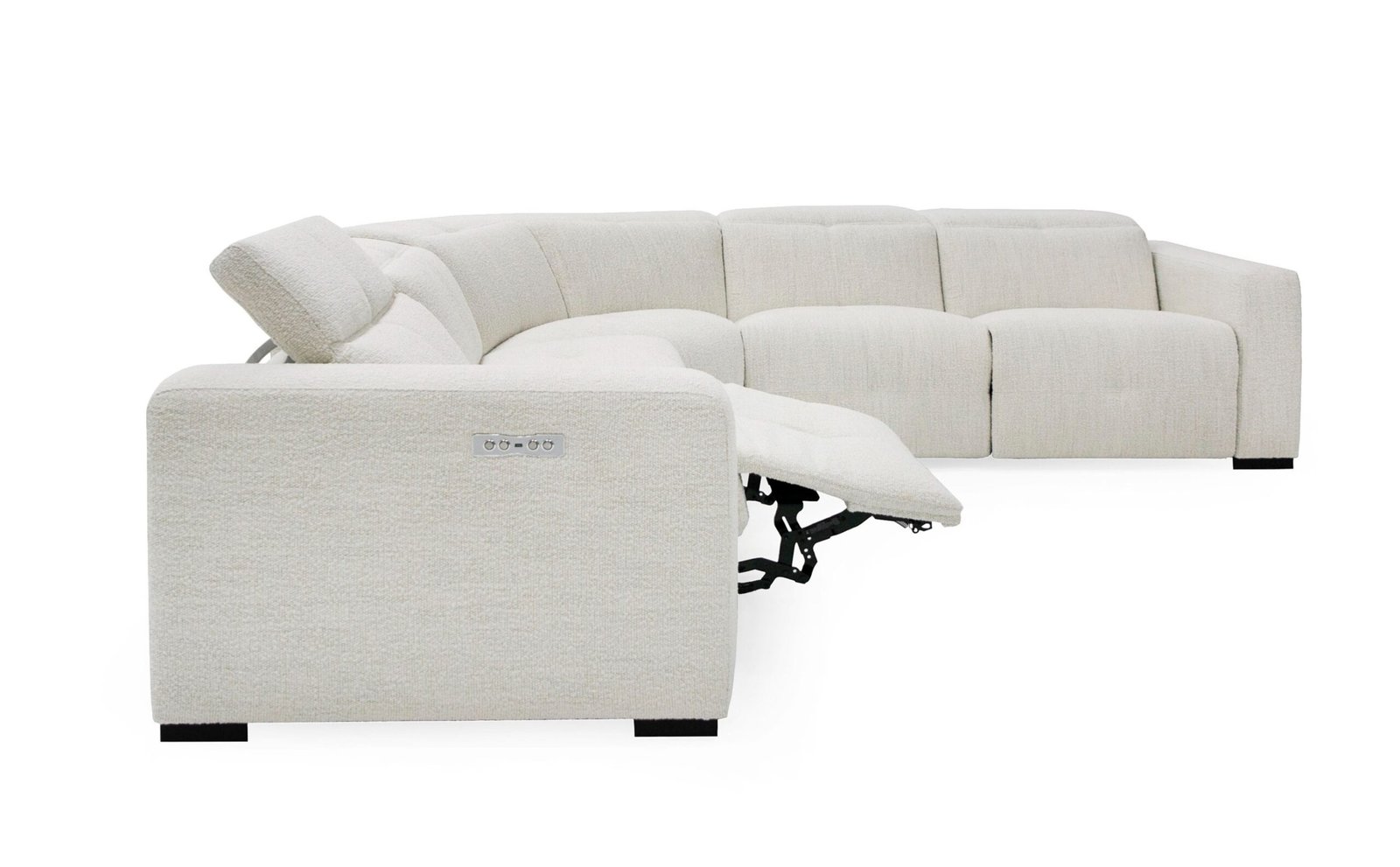Divani Casa Beck- Contemporary White Fabric Sectional Sofa with 3 Recliners - Image 4