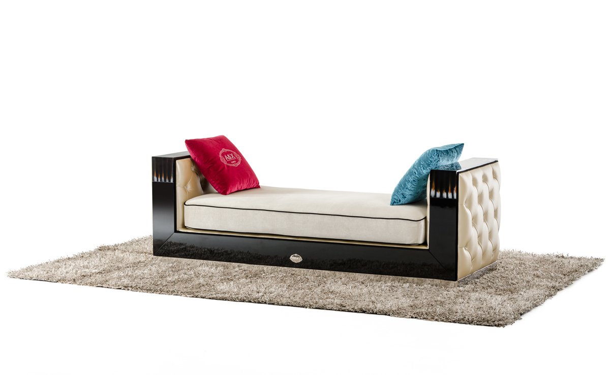 A&X Bellagio Transitional Black Crocodile and Beige Fabric Chaise - Image 4