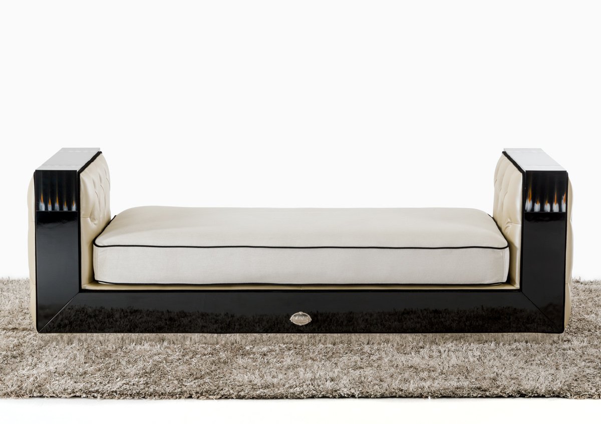 A&X Bellagio Transitional Black Crocodile and Beige Fabric Chaise - Image 3