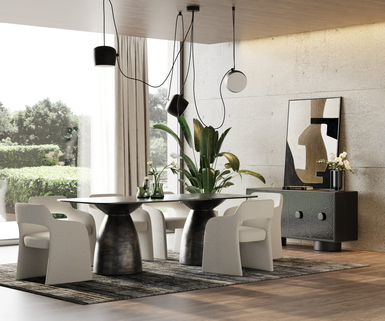 Modrest Calexico - Contemporary Black Wave Glass Rectangular Dining Table - Image 2