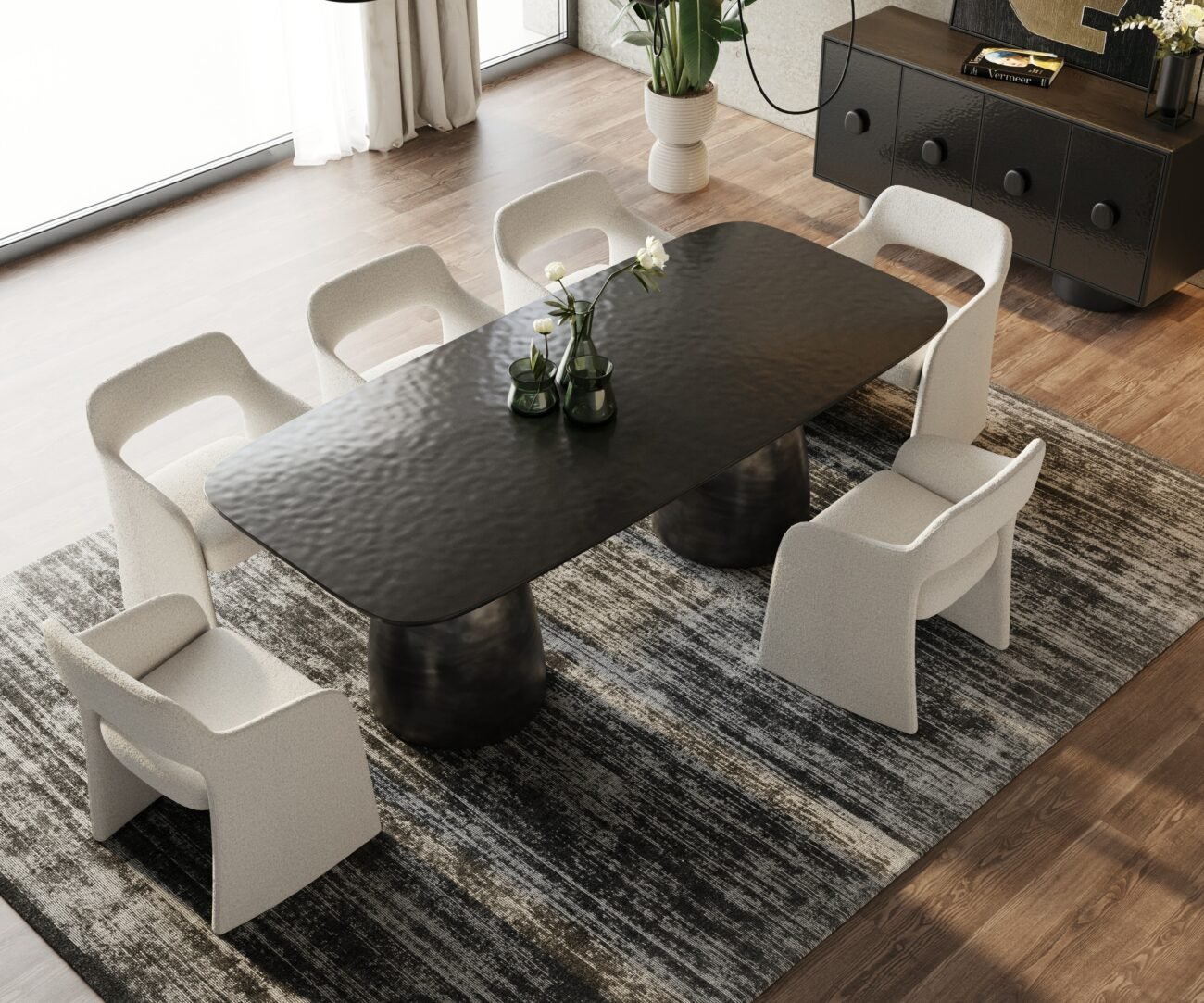 Modrest Calexico - Contemporary Black Wave Glass Rectangular Dining Table - Image 3