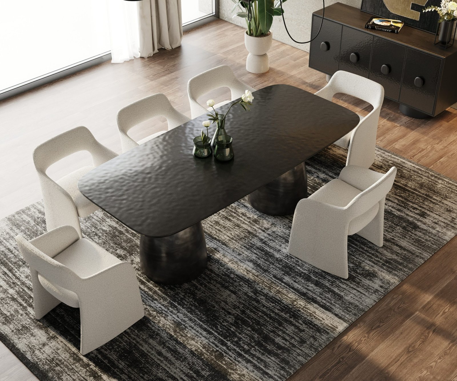 Modrest Calexico - Contemporary Black Wave Glass Rectangular Dining Table - Image 3