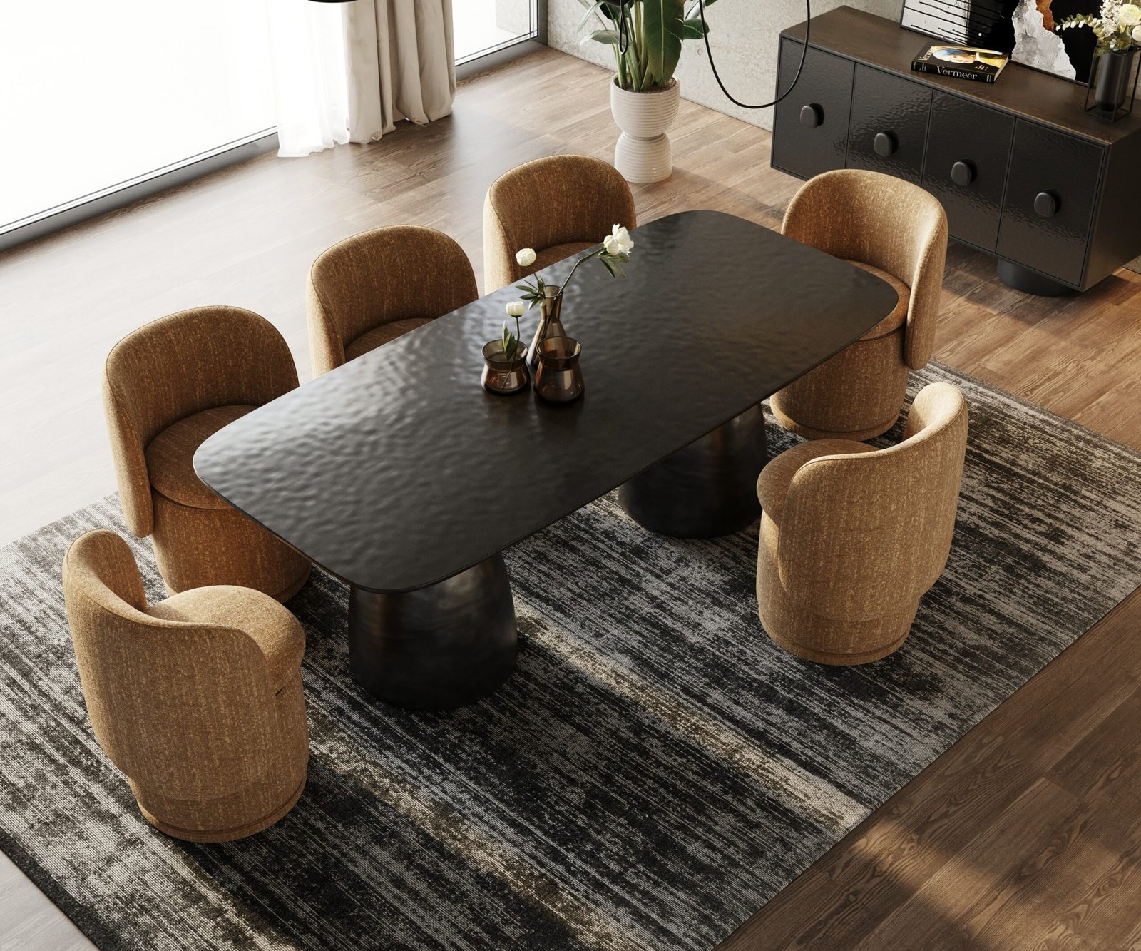 Modrest Calexico - Contemporary Black Wave Glass Rectangular Dining Table