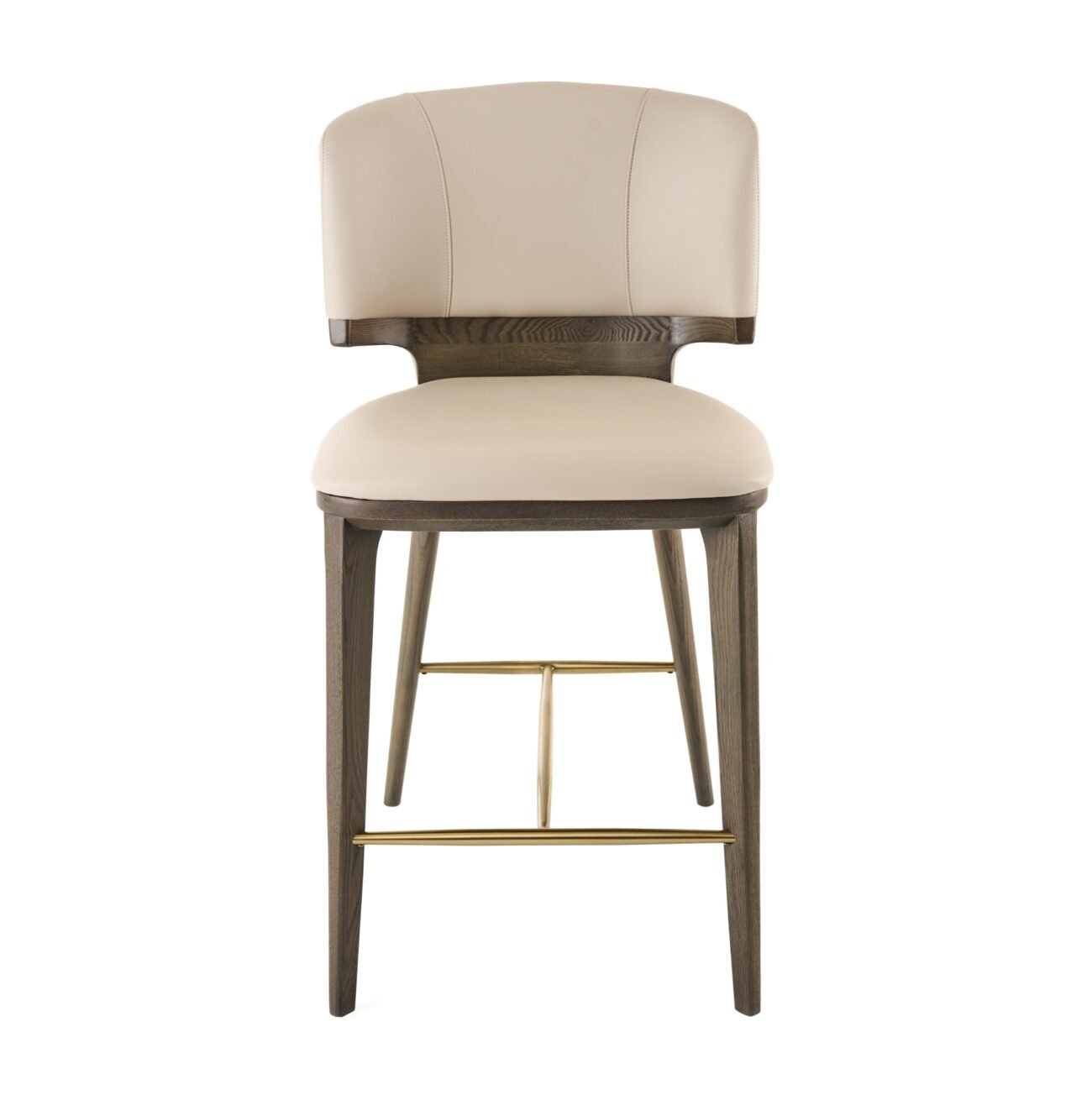 Modrest Calvary - Mid-Century Modern Beige Vegan Leather + Grey Ash Counter Chair - Image 2