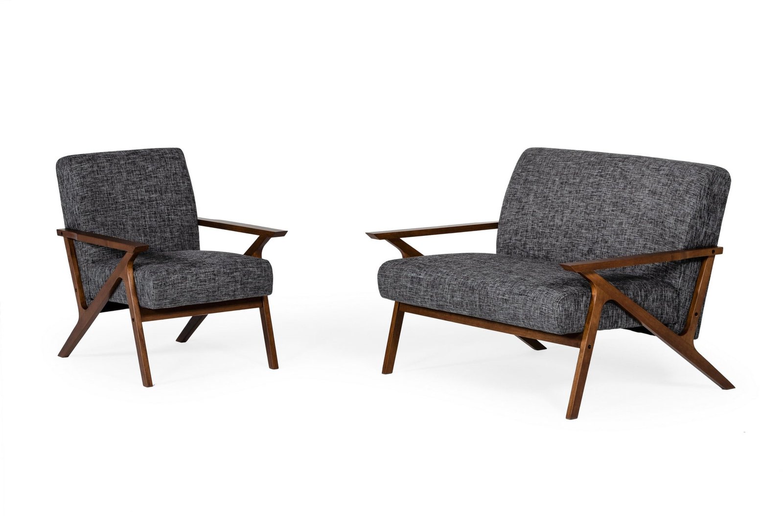 Modrest Candea - Mid-Century Walnut and Grey Compact Loveseat - Image 4