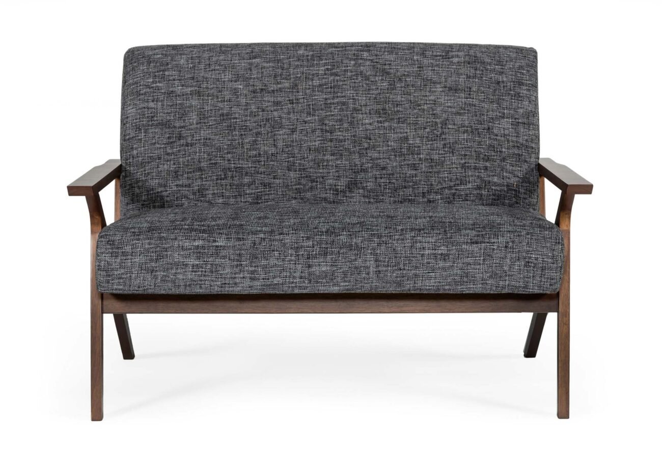 Modrest Candea - Mid-Century Walnut and Grey Compact Loveseat - Image 5