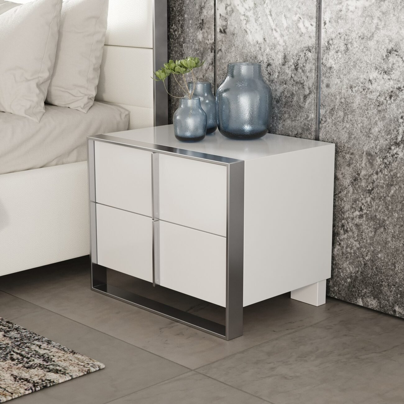 Modrest Cartier - Modern White + Stainless Steel Nightstand - Image 4