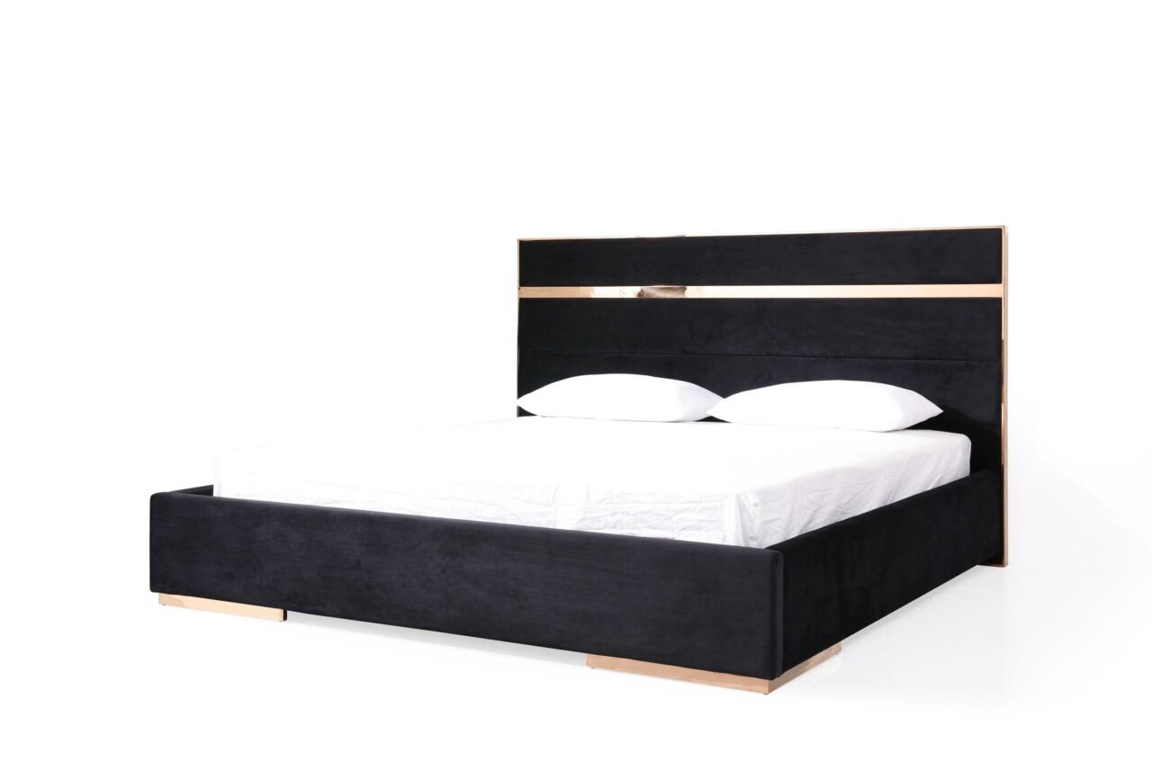 Nova Domus Cartier - Eastern King Modern Black + Rose Gold Bed + Nightstands