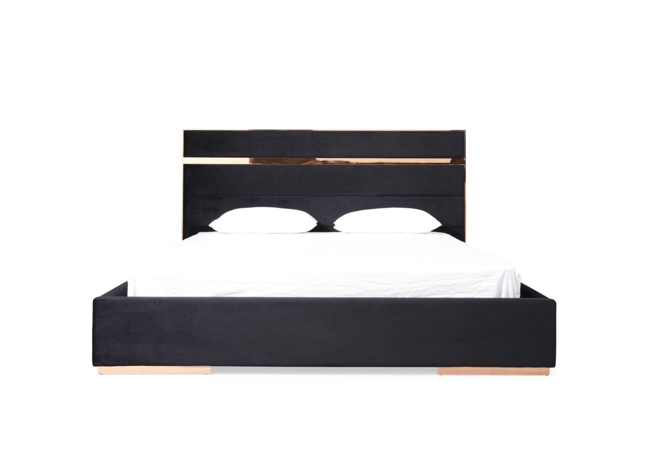 Nova Domus Cartier - Eastern King Modern Black + Rose Gold Bed + Nightstands - Image 2