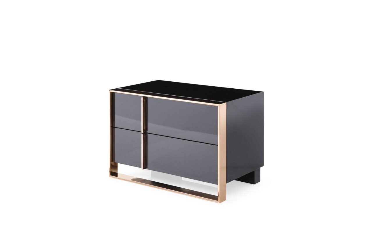 Nova Domus Cartier - Eastern King Modern Black + Rose Gold Bed + Nightstands - Image 3