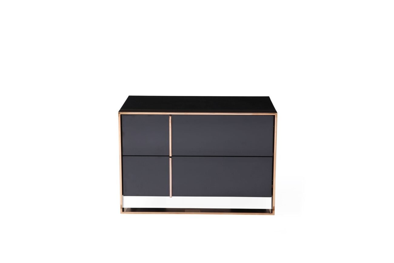 Nova Domus Cartier - Eastern King Modern Black + Rose Gold Bed + Nightstands - Image 4