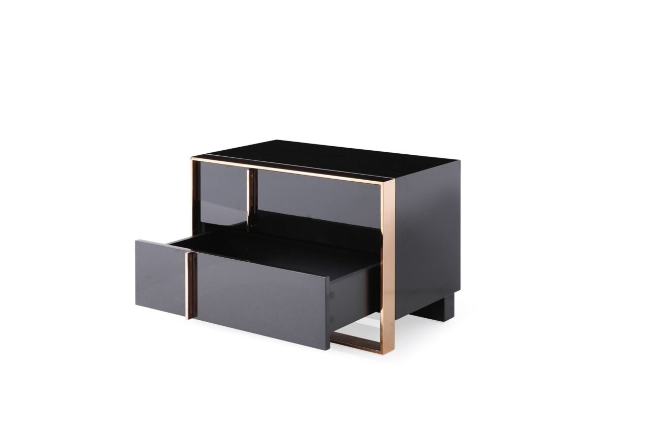 Nova Domus Cartier - Eastern King Modern Black + Rose Gold Bed + Nightstands - Image 5