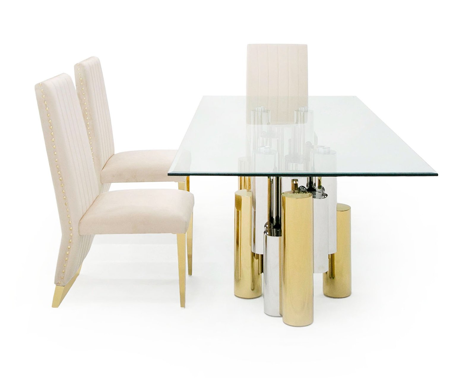 Modrest Chariot - Modern Glass and Silver Mix Gold Rectangular Dining Table - Image 2
