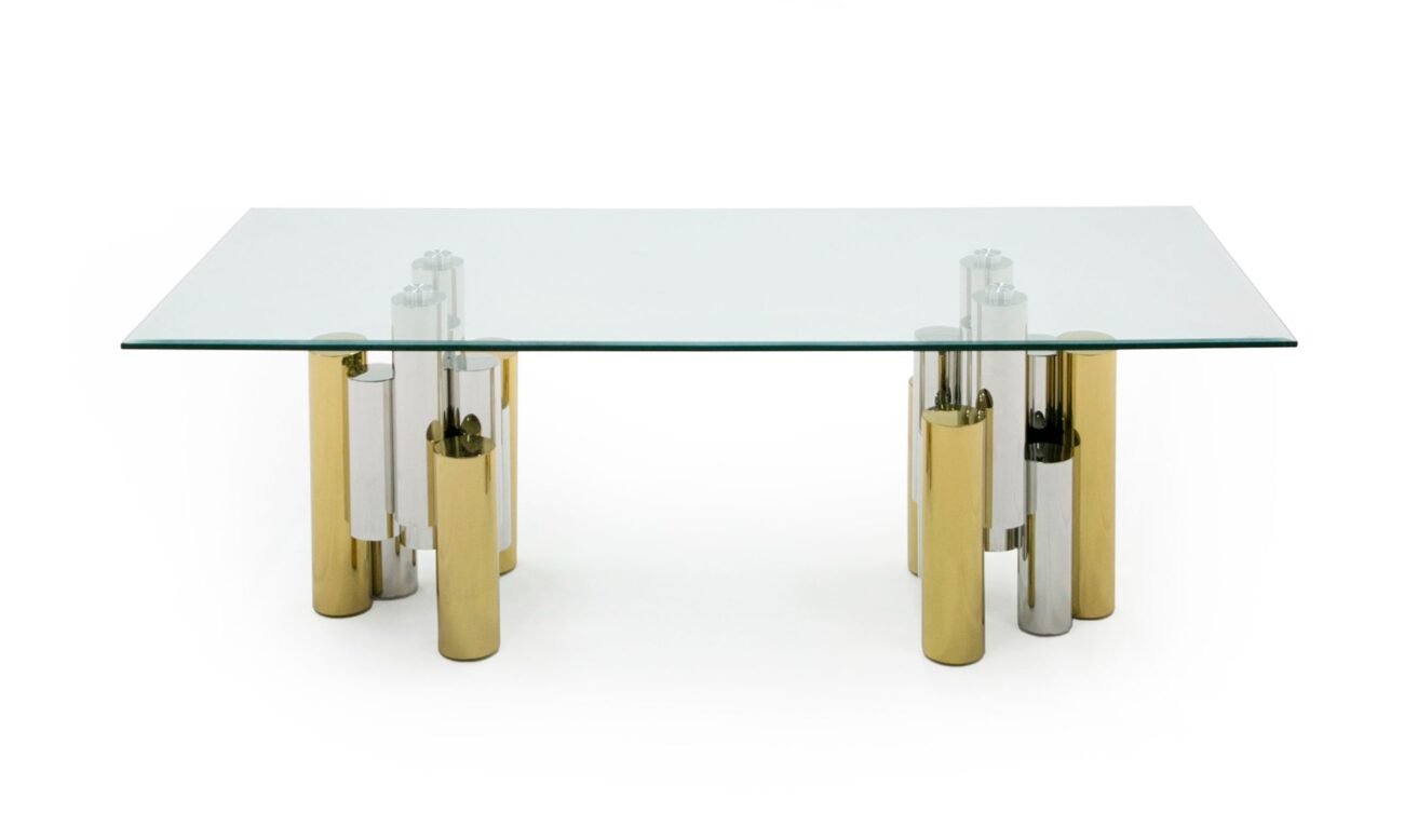 Modrest Chariot - Modern Glass and Silver Mix Gold Rectangular Dining Table - Image 4