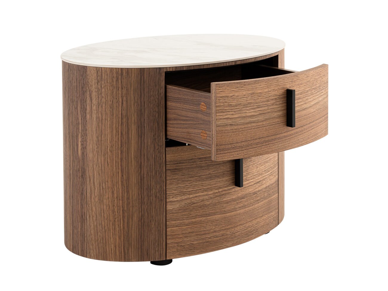 Modrest Chelton - Contemporary White Ceramic & Walnut Oval Nightstand - Image 5