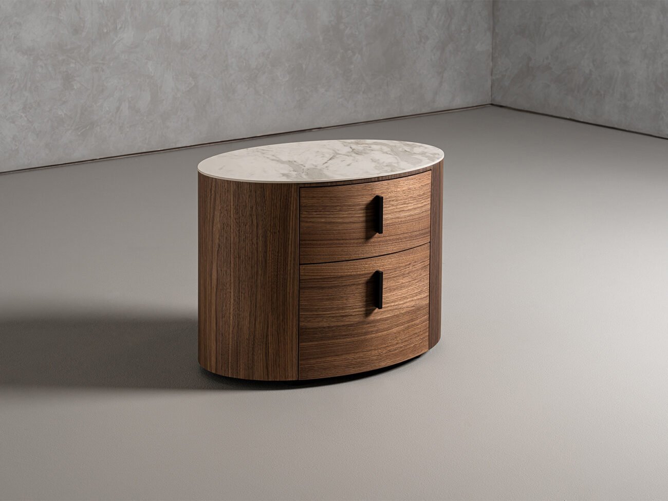 Modrest Chelton - Contemporary White Ceramic & Walnut Oval Nightstand