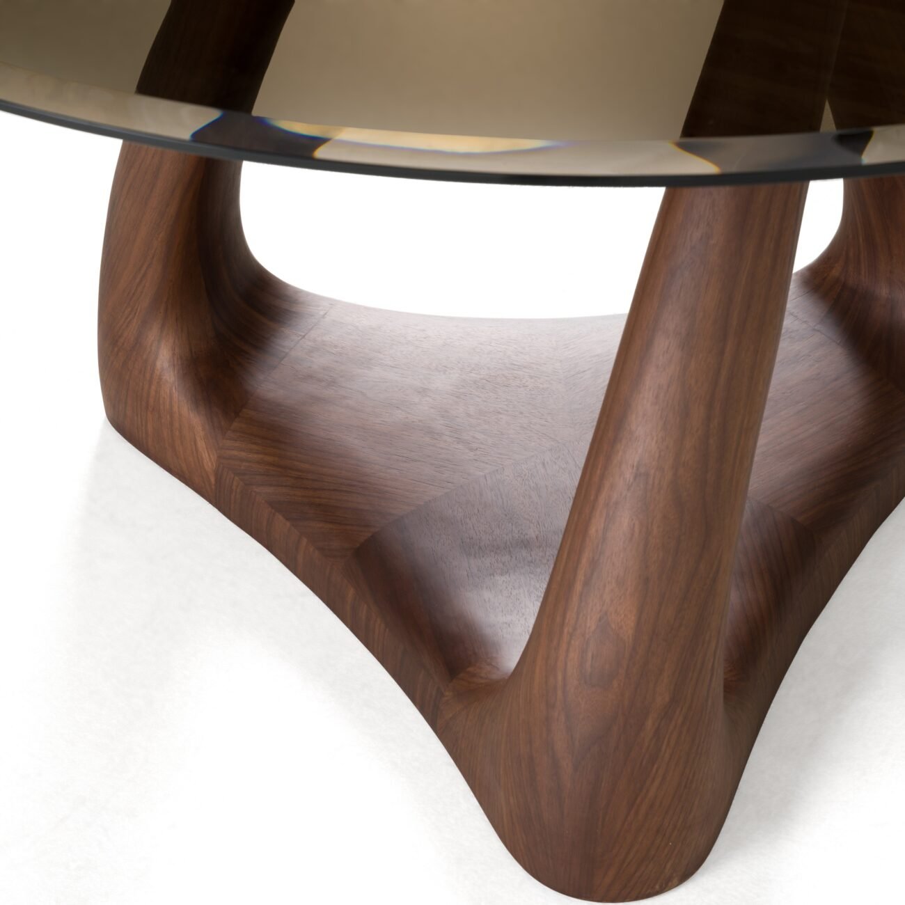 Modrest Christy - Mid-Century Modern Grey Glass + Walnut Round Dining Table - Image 3