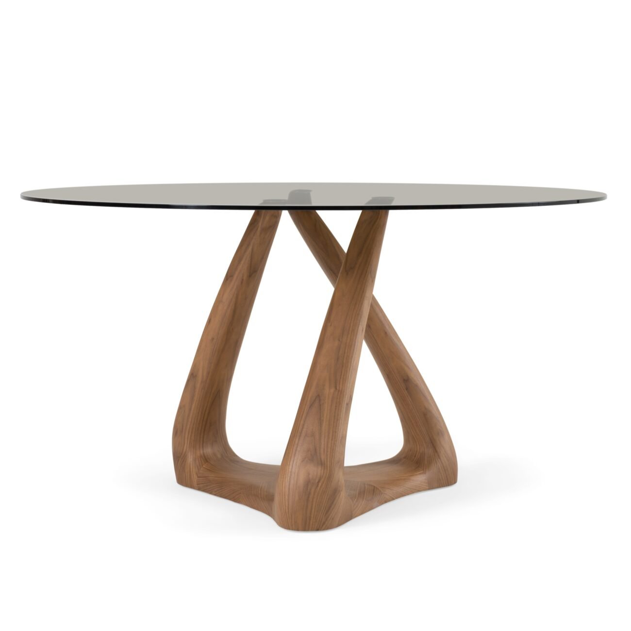 Modrest Christy - Mid-Century Modern Grey Glass + Walnut Round Dining Table - Image 2