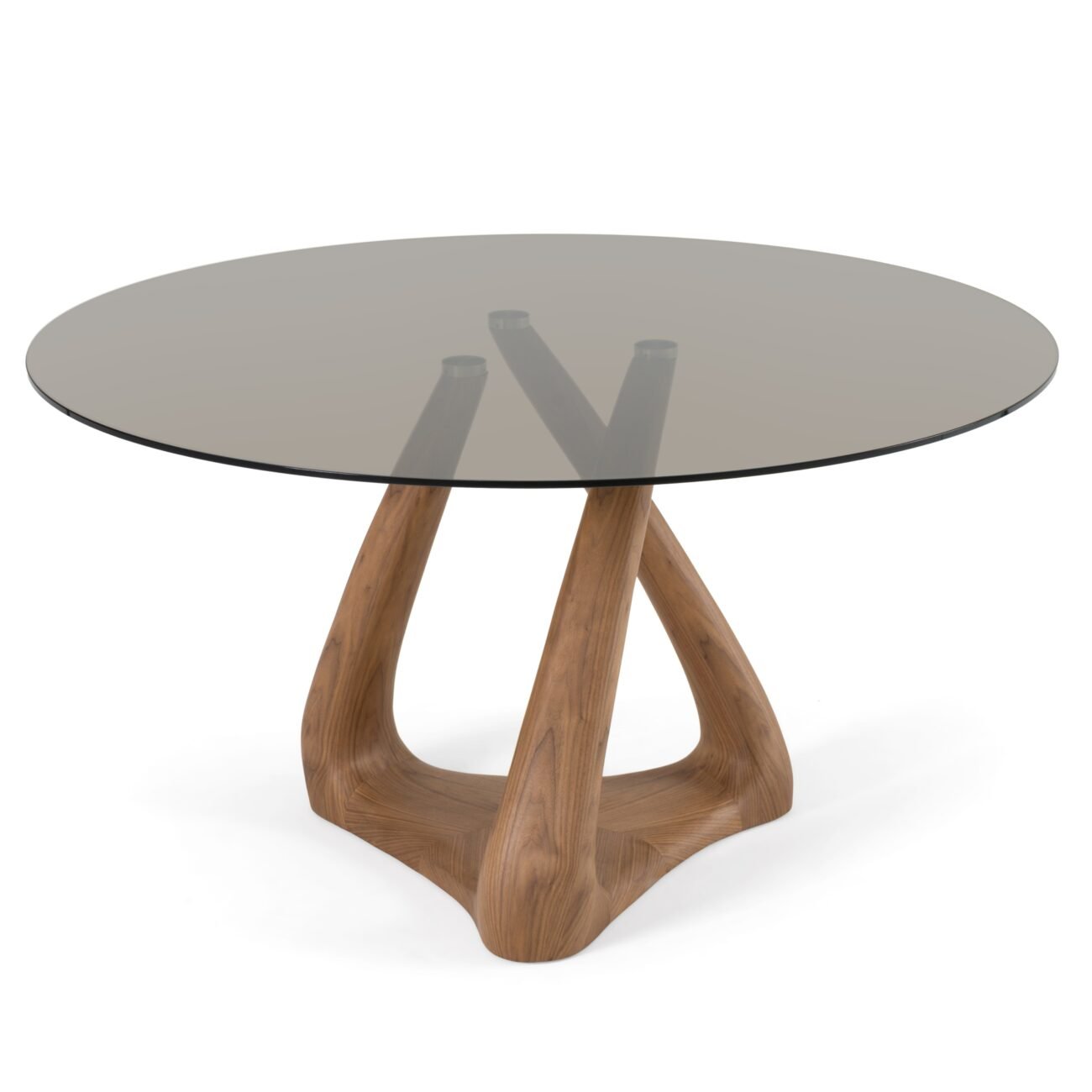 Modrest Christy - Mid-Century Modern Grey Glass + Walnut Round Dining Table - Image 3