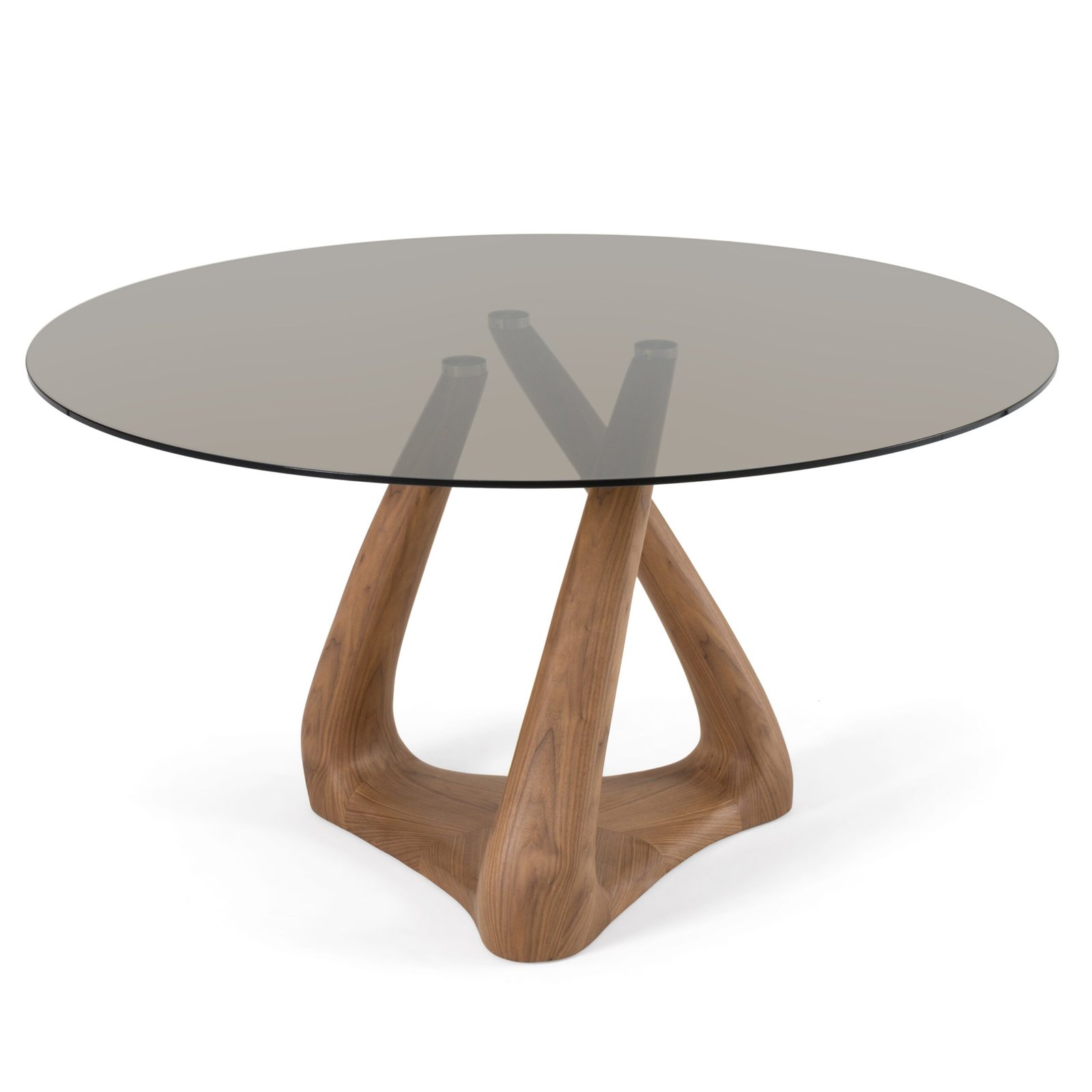 Modrest Christy - Mid-Century Modern Grey Glass + Walnut Round Dining Table - Image 3