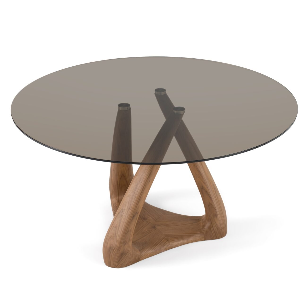 Modrest Christy - Mid-Century Modern Grey Glass + Walnut Round Dining Table - Image 4