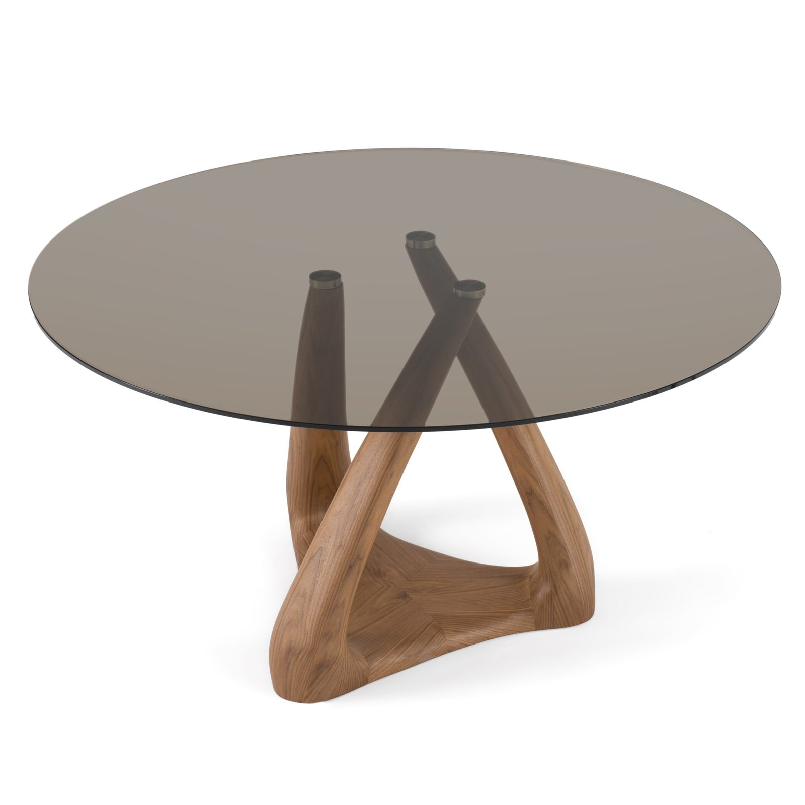 Modrest Christy - Mid-Century Modern Grey Glass + Walnut Round Dining Table - Image 4
