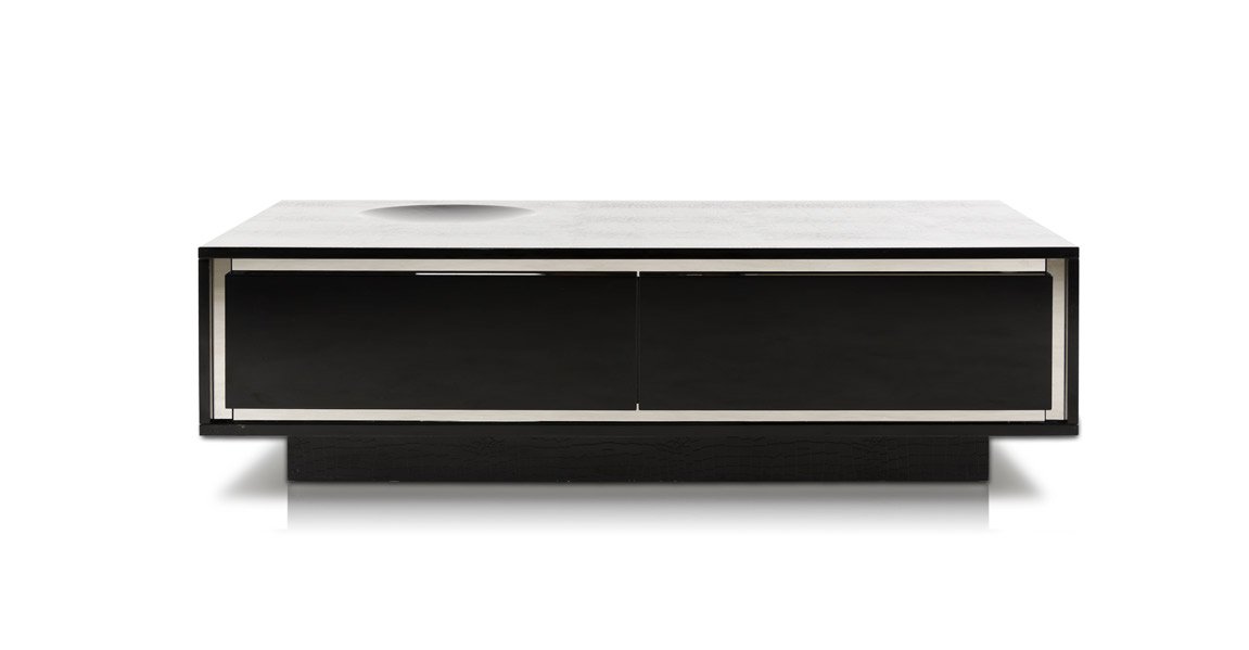 A&X Grand Modern Black Crocodile Lacquer Coffee Table with 2 Drawers - Image 2