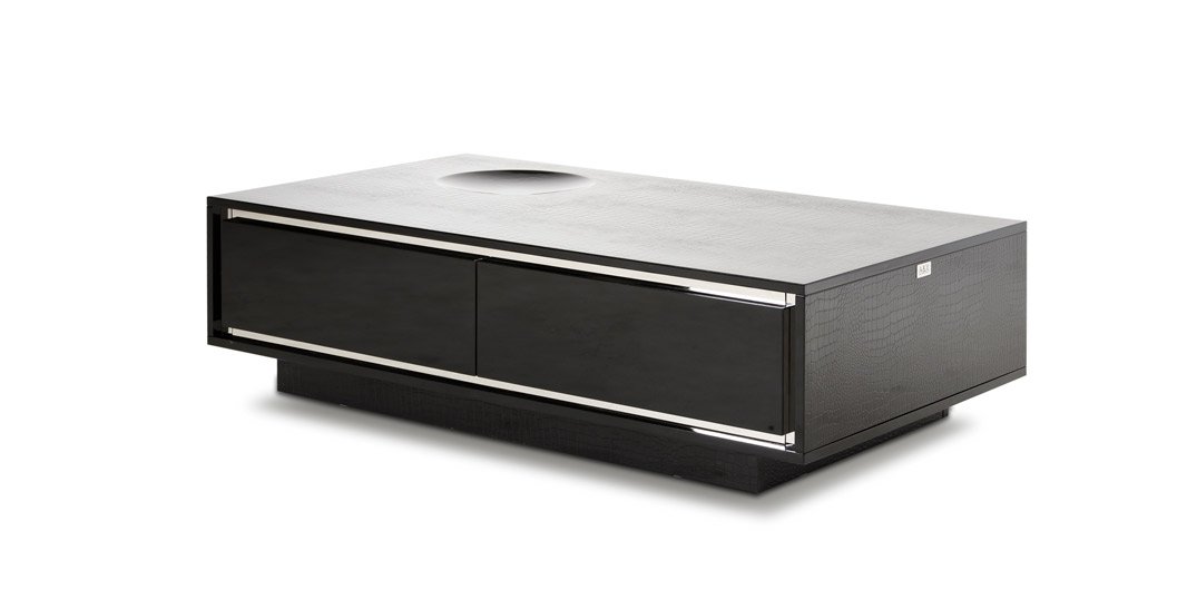 A&X Grand Modern Black Crocodile Lacquer Coffee Table with 2 Drawers - Image 3