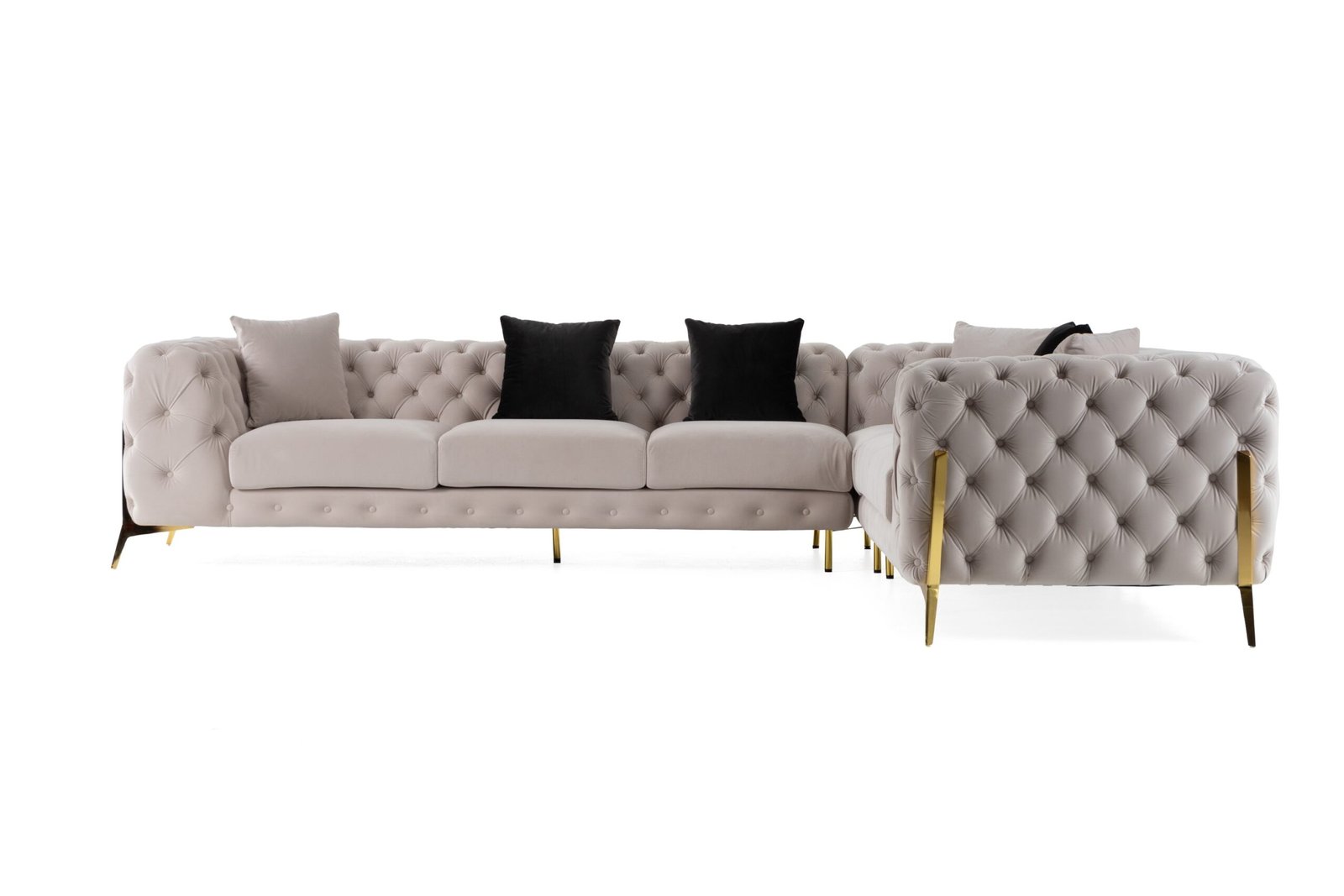 Divani Casa Clarice - Transitional Light Beige Velvet Sectional Sofa - Image 2